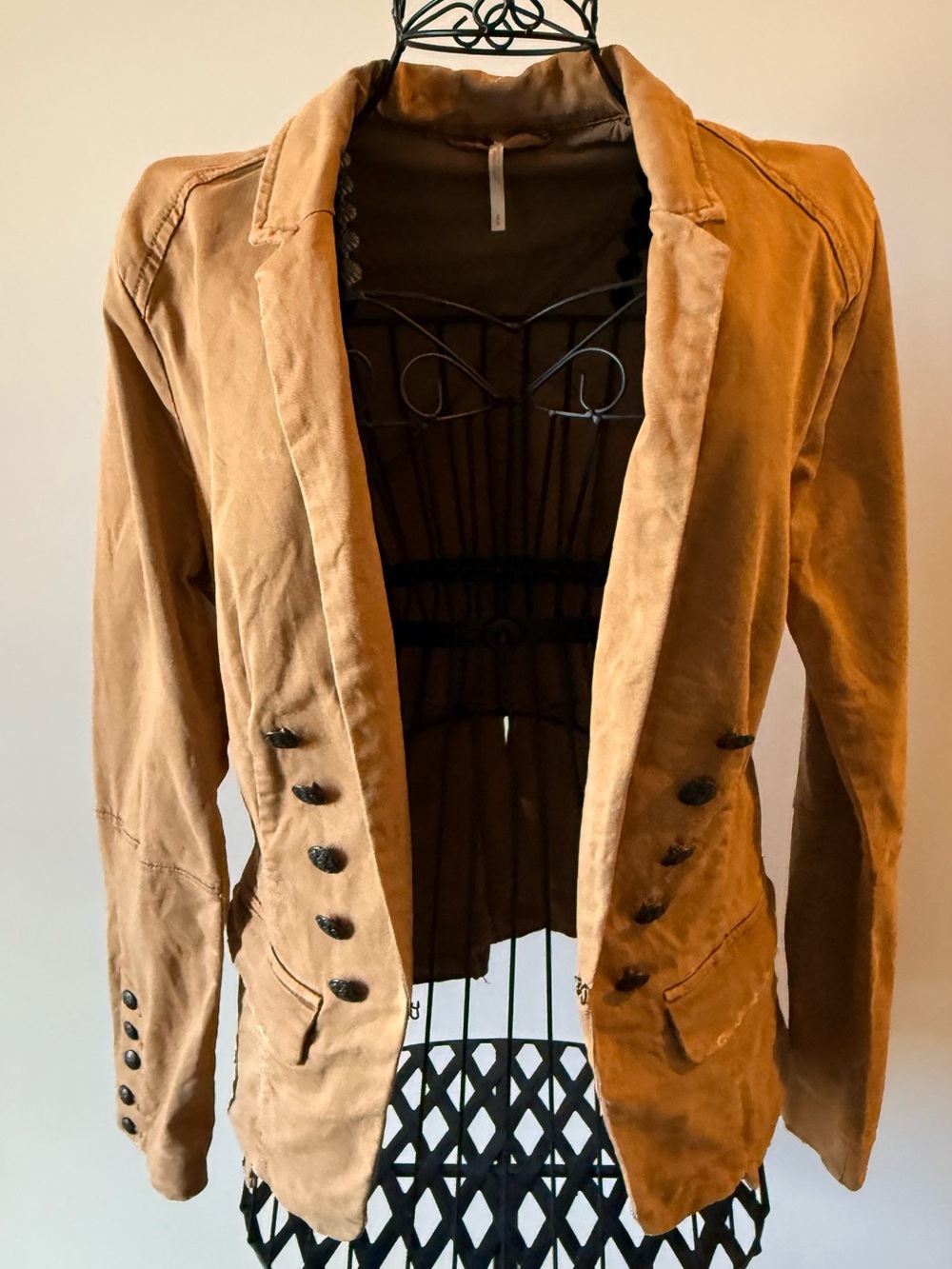 Free People - Double Breasted Twill Military Band Jacket - S/P - Camel Tan